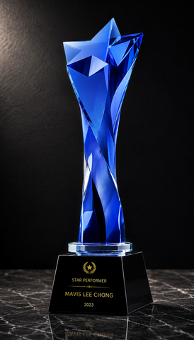 Twist Blue Crystal Performer Award - custom crystal awards with your logo
